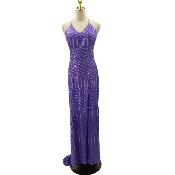 FORMAL PARTY sz 6 S purple sequin backless mermaid maxi prom gala dress NEW B127 - Picture 1 of 8